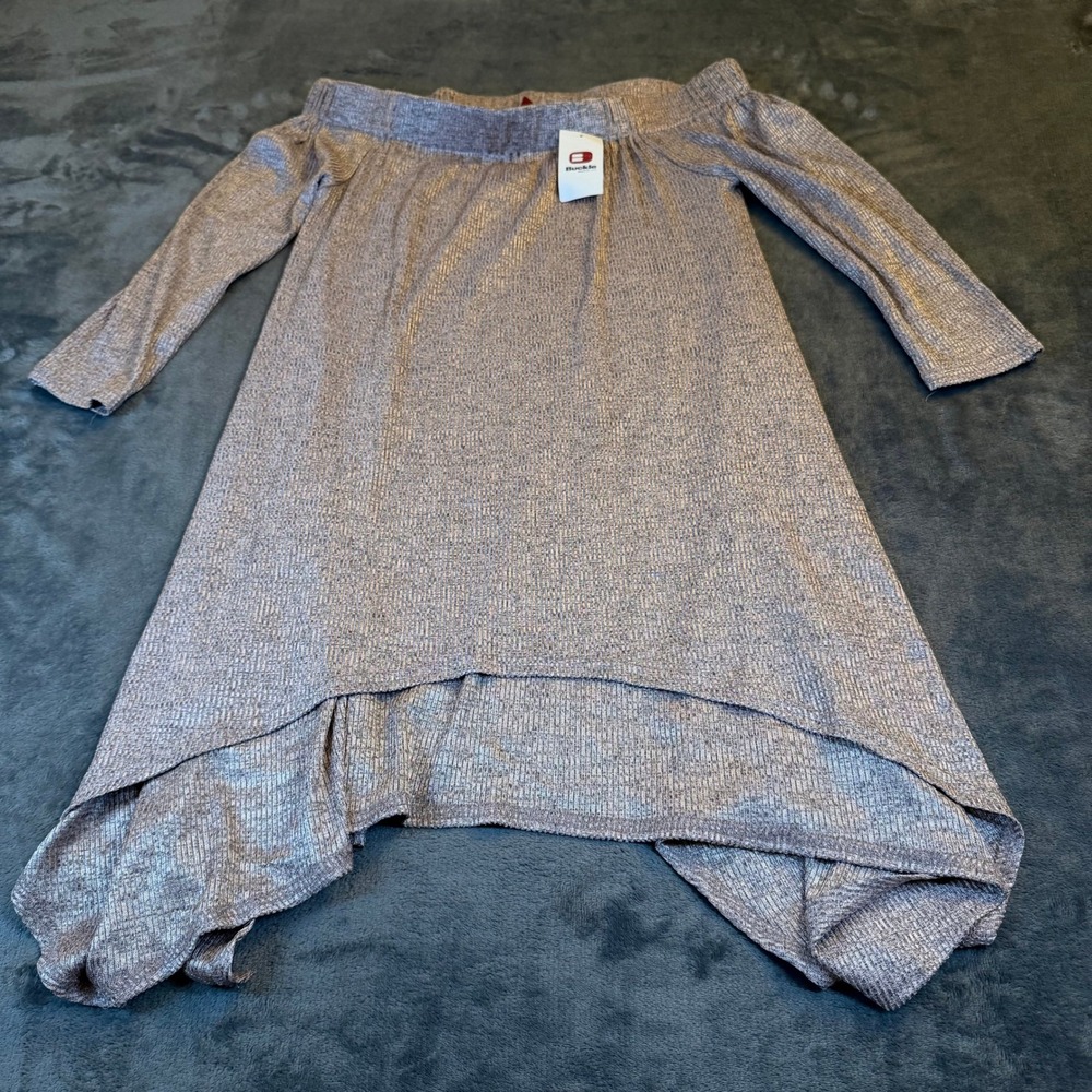 Buckle Red by BKE 3/4 Sleeve Off The Shoulder Hi Lo Dress Taupe Womens Small NWT